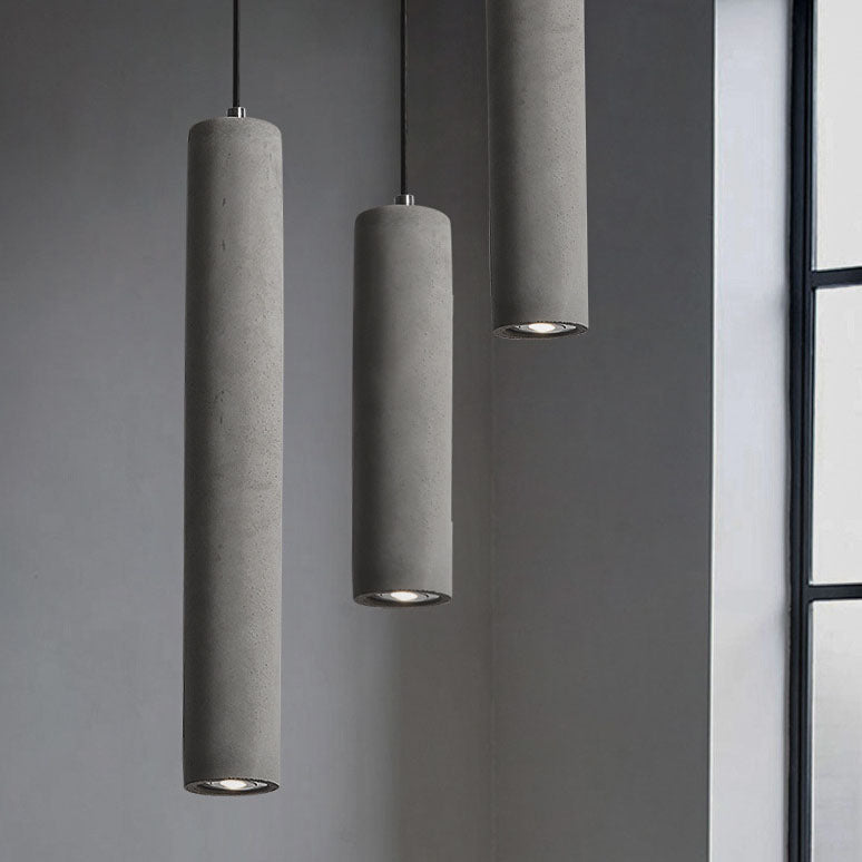 Lisslune | StoneCast Industrial Cylinder Pendant Light made of Concrete | 1 Light | Smooth or Rough Surface
