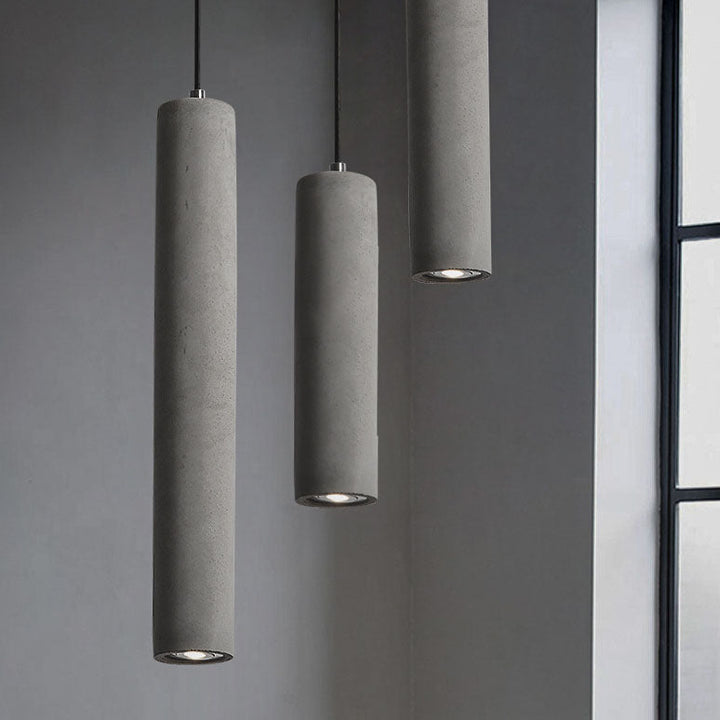 Lisslune | StoneCast Industrial Cylinder Pendant Light made of Concrete | 1 Light | Smooth or Rough Surface