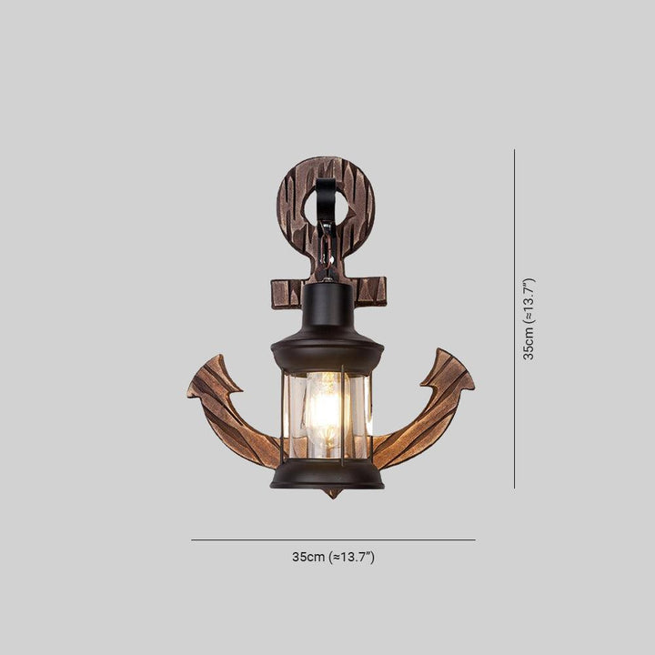 Lisslune | Rustic Wood Anchor Wall Lamp with Lantern