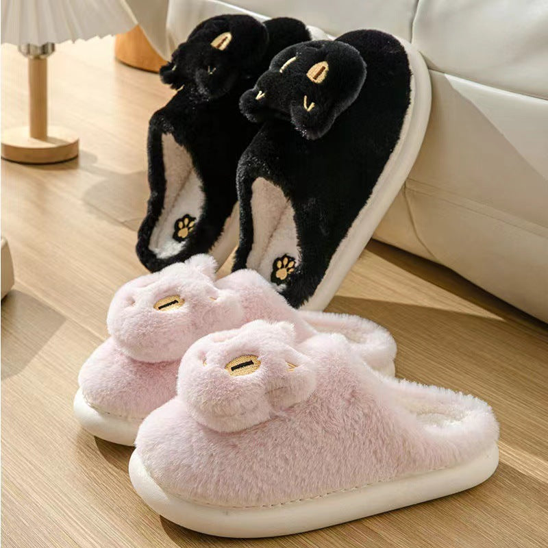 Lisslune | Cozy Plush Cat Head Slippers for Couples - Soft Cotton Slippers for Winter Warmth