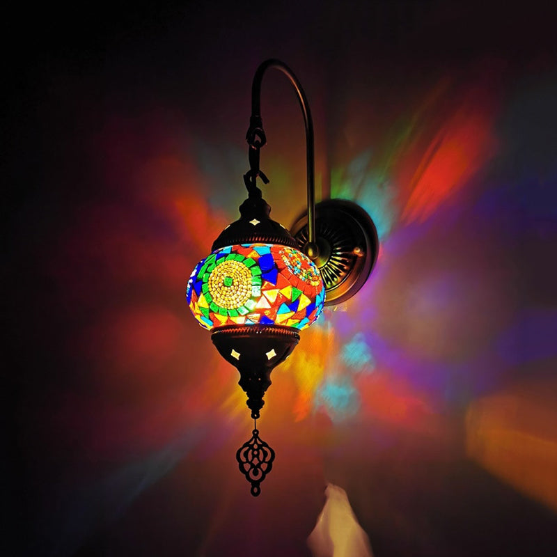 Skørter | 1 Light Wall Sconces Lighting Decorative Globally Hand-Rolled Art Glass Wall-Mounted Lamp in Red/Orange/Green