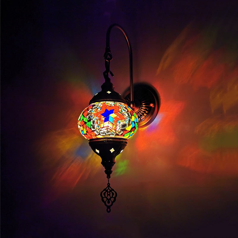 Skørter | 1 Light Wall Sconces Lighting Decorative Globally Hand-Rolled Art Glass Wall-Mounted Lamp in Red/Orange/Green