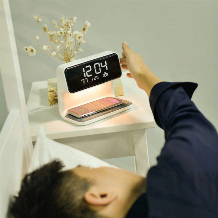 Lisslune | 3-in-1 Bedside Lamp with Wireless Charger – LCD Alarm Clock & Touch Dimmable LED Table Lamp