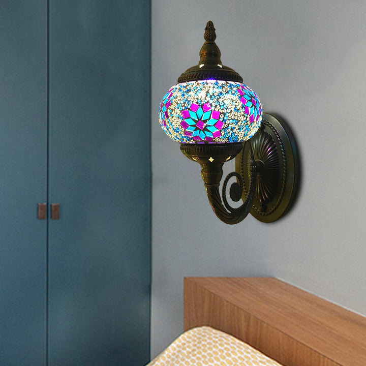 Skørter | Stained Glass Orb Wall Light Decorative 1 Head Bedroom Wall Light Lamp in Red/Orange/Blue