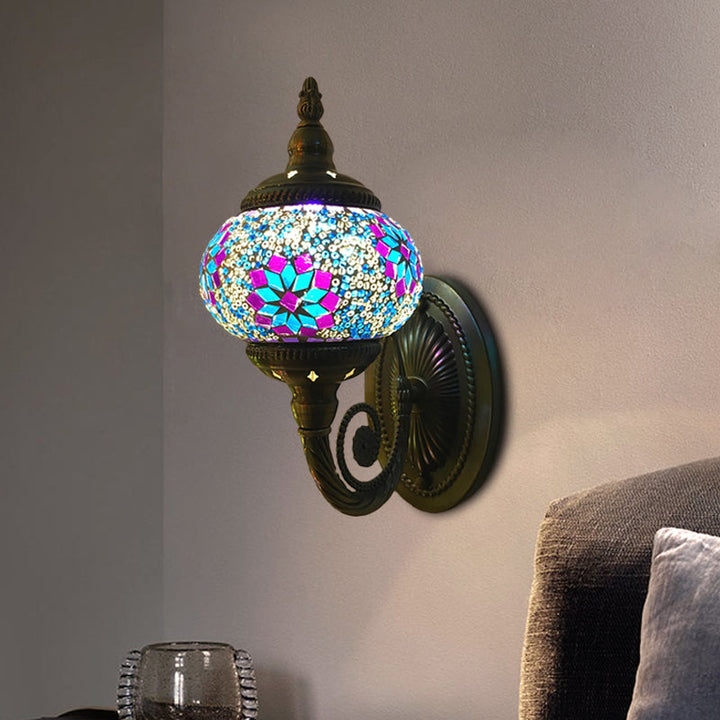 Skørter | Stained Glass Orb Wall Light Decorative 1 Head Bedroom Wall Light Lamp in Red/Orange/Blue