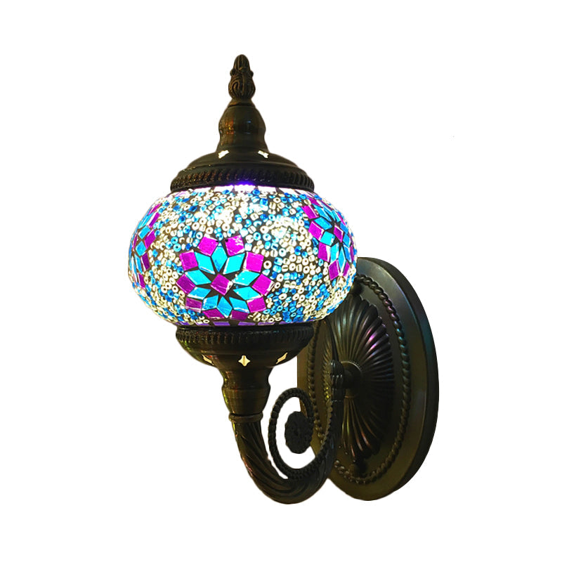 Skørter | Stained Glass Orb Wall Light Decorative 1 Head Bedroom Wall Light Lamp in Red/Orange/Blue
