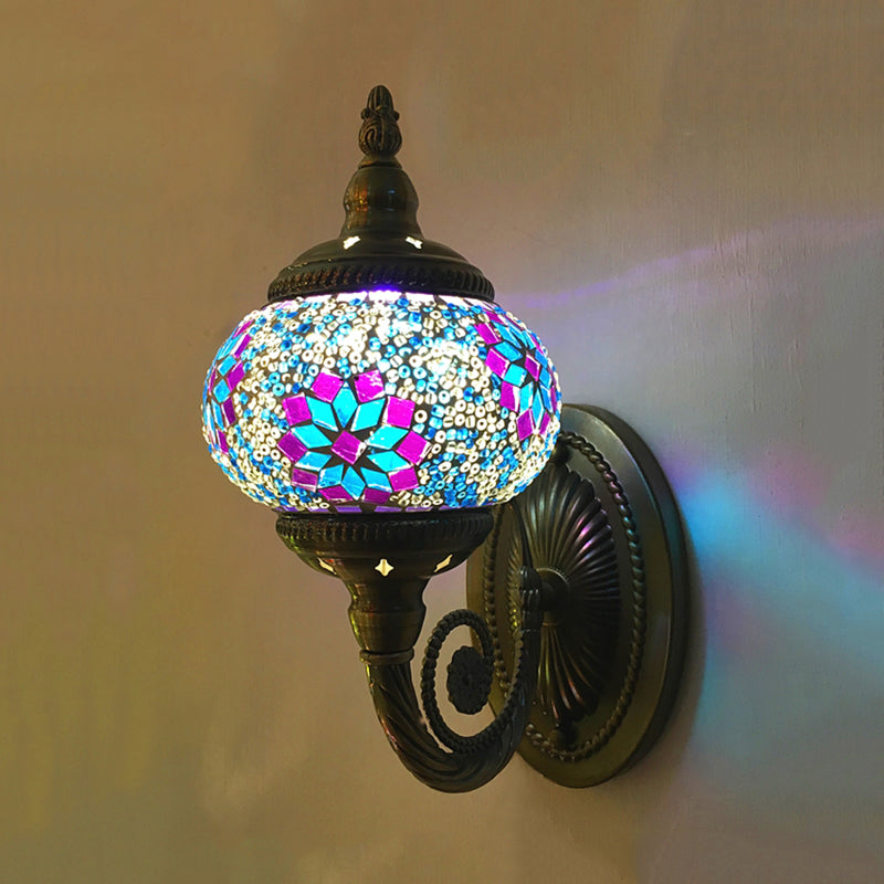 Skørter | Stained Glass Orb Wall Light Decorative 1 Head Bedroom Wall Light Lamp in Red/Orange/Blue