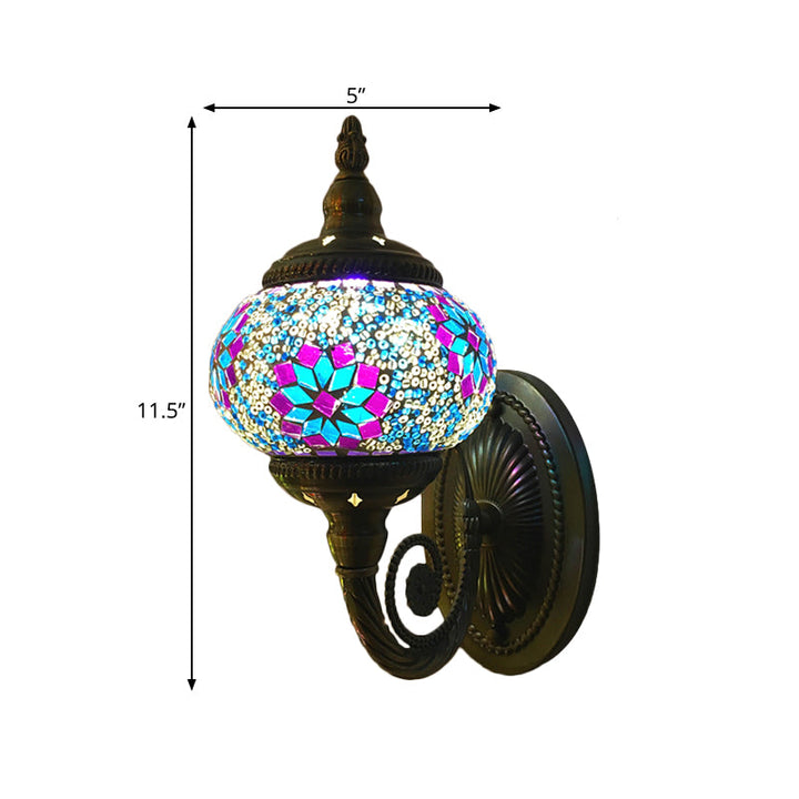 Skørter | Stained Glass Orb Wall Light Decorative 1 Head Bedroom Wall Light Lamp in Red/Orange/Blue