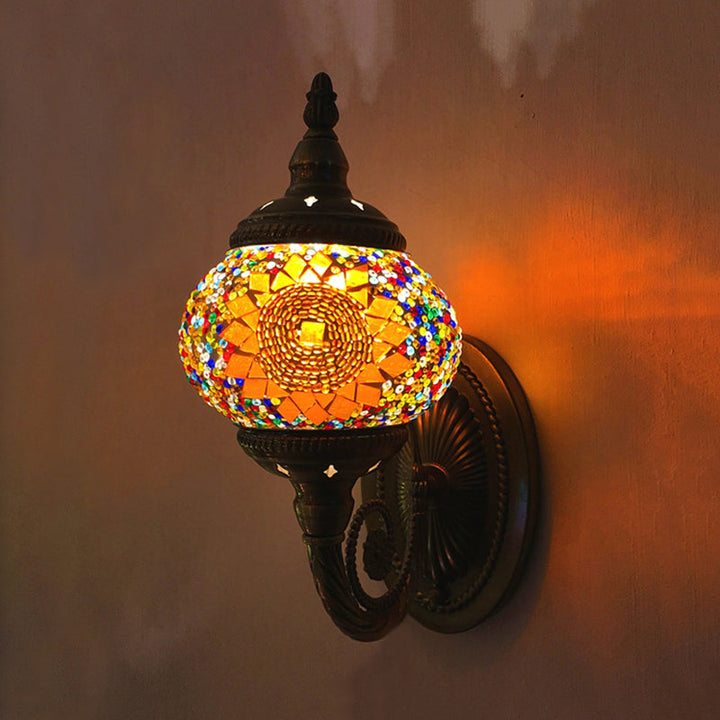 Skørter | Stained Glass Orb Wall Light Decorative 1 Head Bedroom Wall Light Lamp in Red/Orange/Blue