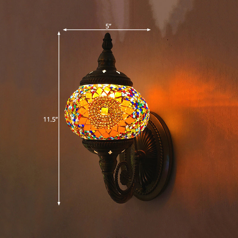 Skørter | Stained Glass Orb Wall Light Decorative 1 Head Bedroom Wall Light Lamp in Red/Orange/Blue