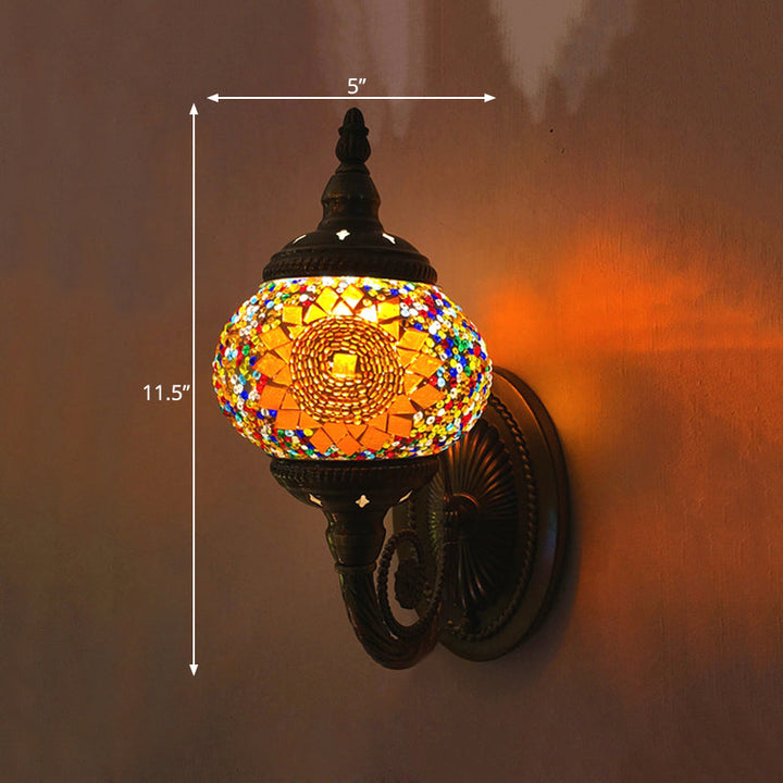 Skørter | Stained Glass Orb Wall Light Decorative 1 Head Bedroom Wall Light Lamp in Red/Orange/Blue