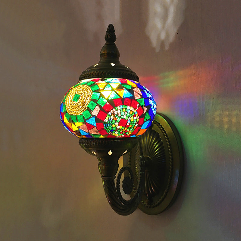 Skørter | Stained Glass Orb Wall Light Decorative 1 Head Bedroom Wall Light Lamp in Red/Orange/Blue