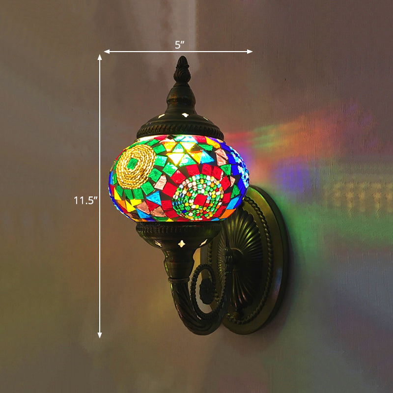 Skørter | Stained Glass Orb Wall Light Decorative 1 Head Bedroom Wall Light Lamp in Red/Orange/Blue
