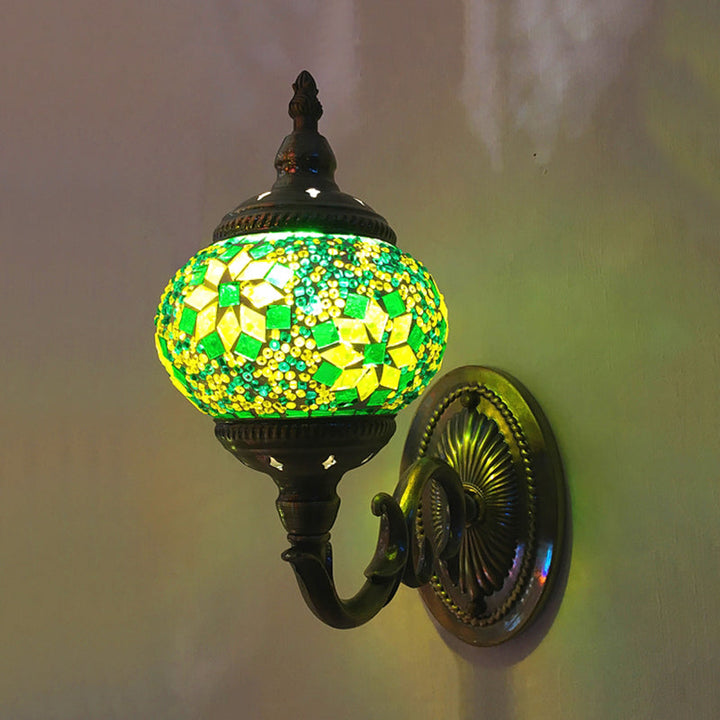 Skørter | Stained Glass Orb Wall Light Decorative 1 Head Bedroom Wall Light Lamp in Red/Orange/Blue