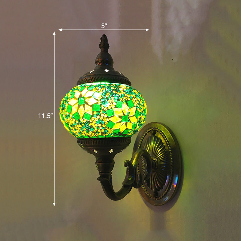 Skørter | Stained Glass Orb Wall Light Decorative 1 Head Bedroom Wall Light Lamp in Red/Orange/Blue