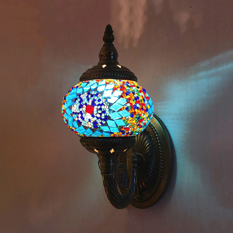 Skørter | Stained Glass Orb Wall Light Decorative 1 Head Bedroom Wall Light Lamp in Red/Orange/Blue