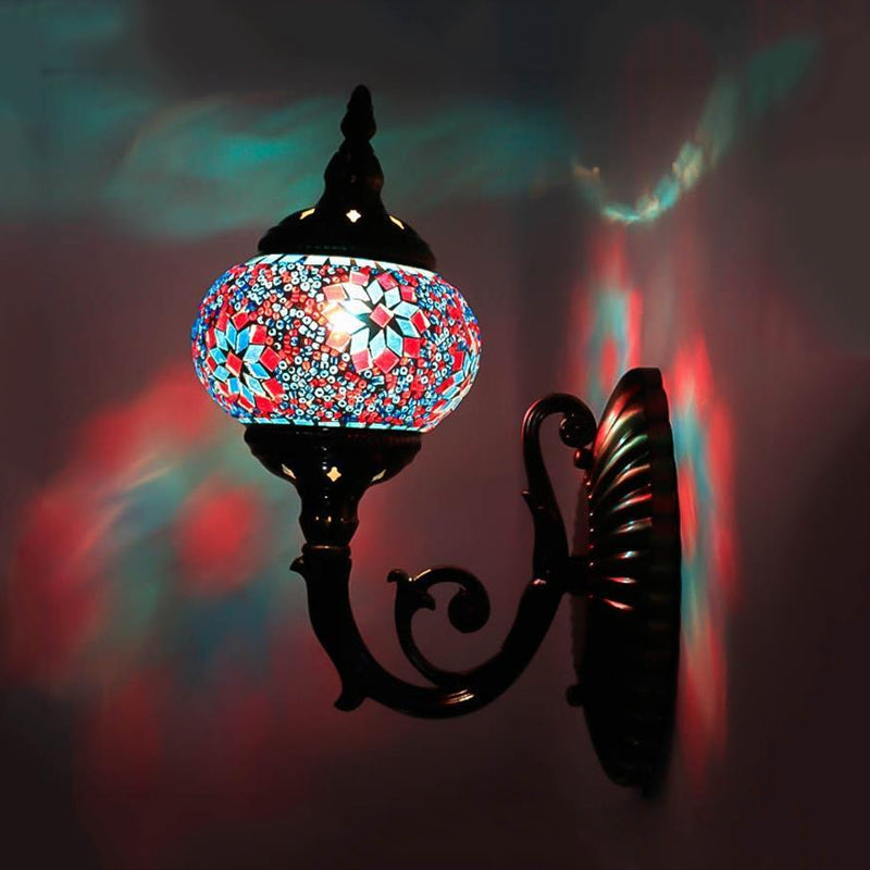 Skørter | Stained Glass Orb Wall Light Decorative 1 Head Bedroom Wall Light Lamp in Red/Orange/Blue