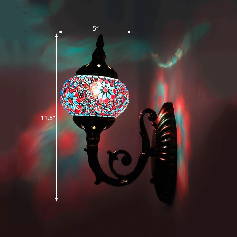 Skørter | Stained Glass Orb Wall Light Decorative 1 Head Bedroom Wall Light Lamp in Red/Orange/Blue