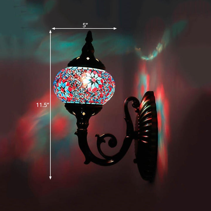 Skørter | Stained Glass Orb Wall Light Decorative 1 Head Bedroom Wall Light Lamp in Red/Orange/Blue