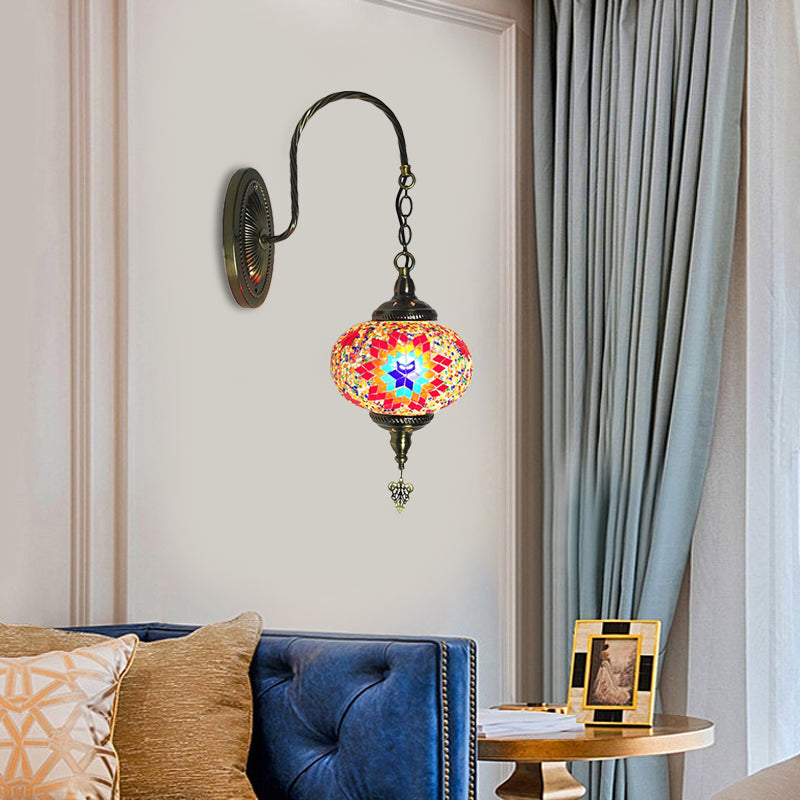 Skørter | Sphere Cut Glass Wall Lamp Decorative 1 Lamp Living Room Wall Light Fixture in Red/Red and Blue
