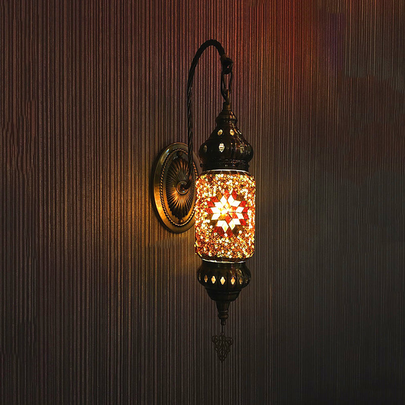 Skørter | Colorful Glass Cylinder Wall Light Morocco 1 Head Bedroom Wall Mount Lighting in Purple/Gold/Rose Red