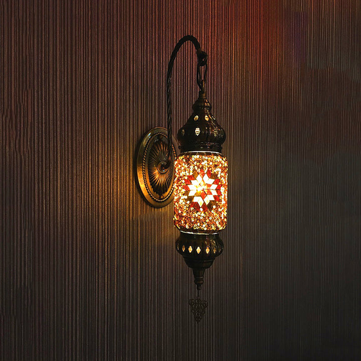 Skørter | Colorful Glass Cylinder Wall Light Morocco 1 Head Bedroom Wall Mount Lighting in Purple/Gold/Rose Red