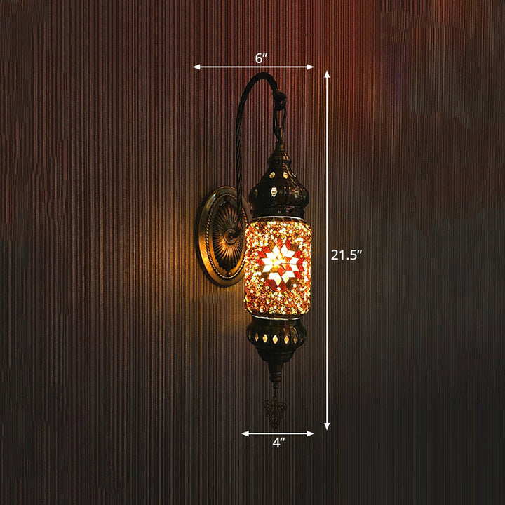 Skørter | Colorful Glass Cylinder Wall Light Morocco 1 Head Bedroom Wall Mount Lighting in Purple/Gold/Rose Red