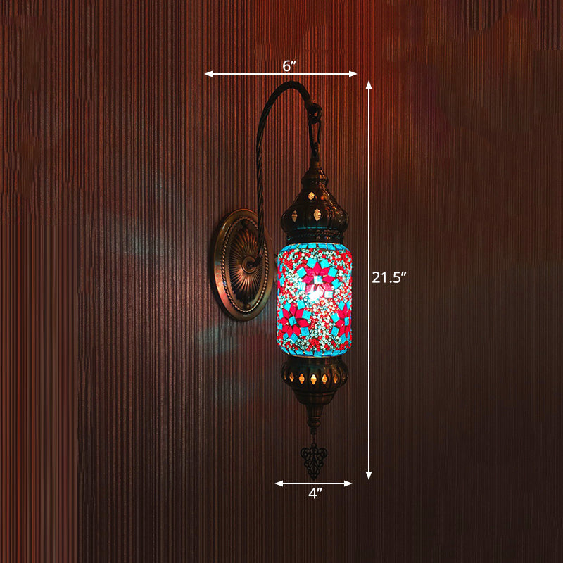 Skørter | Colorful Glass Cylinder Wall Light Morocco 1 Head Bedroom Wall Mount Lighting in Purple/Gold/Rose Red