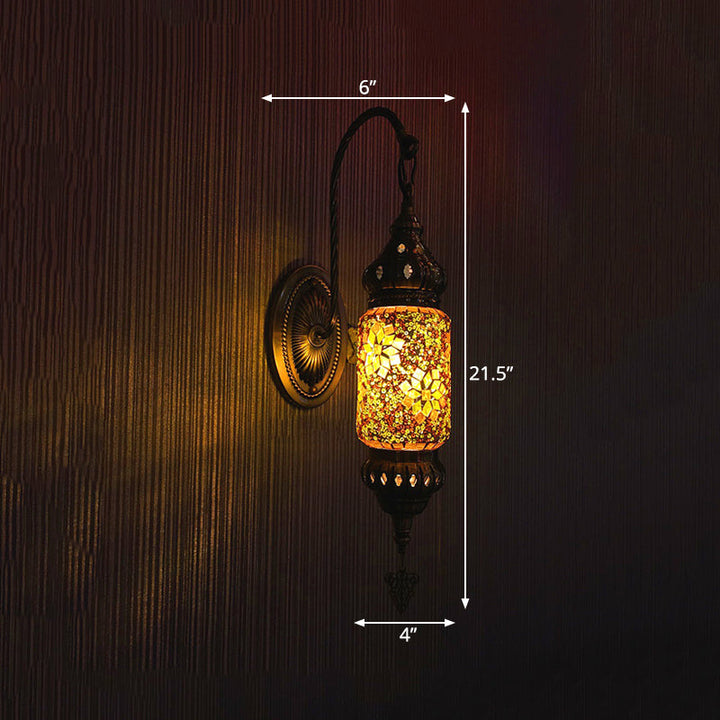 Skørter | Colorful Glass Cylinder Wall Light Morocco 1 Head Bedroom Wall Mount Lighting in Purple/Gold/Rose Red