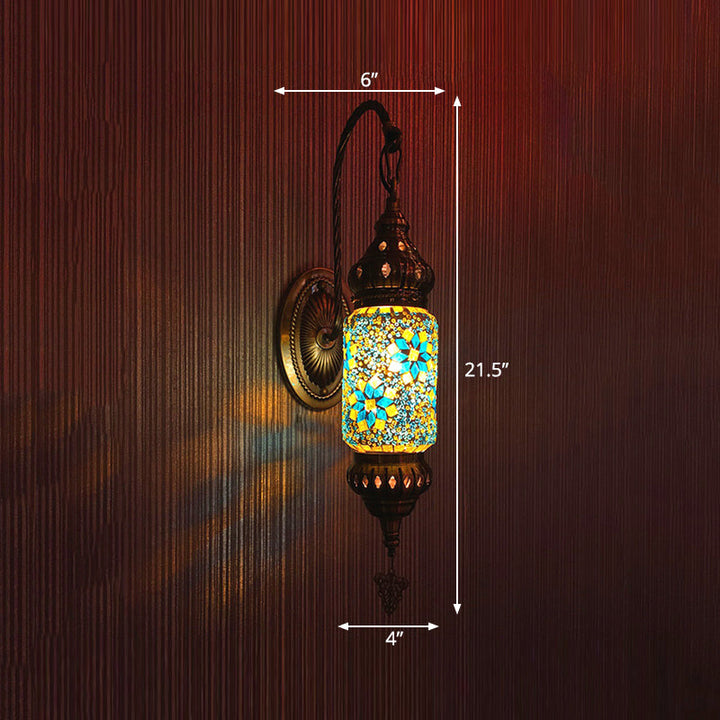 Skørter | Colorful Glass Cylinder Wall Light Morocco 1 Head Bedroom Wall Mount Lighting in Purple/Gold/Rose Red