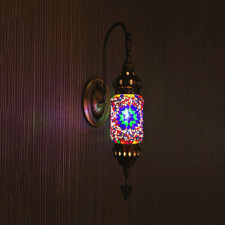 Skørter | Colorful Glass Cylinder Wall Light Morocco 1 Head Bedroom Wall Mount Lighting in Purple/Gold/Rose Red