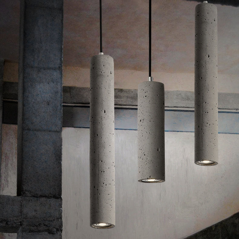 Lisslune | StoneCast Industrial Cylinder Pendant Light made of Concrete | 1 Light | Smooth or Rough Surface
