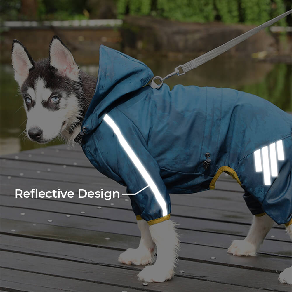 Lisslune | Stylish waterproof adjustable reflective stripe dog rain jacket with hood