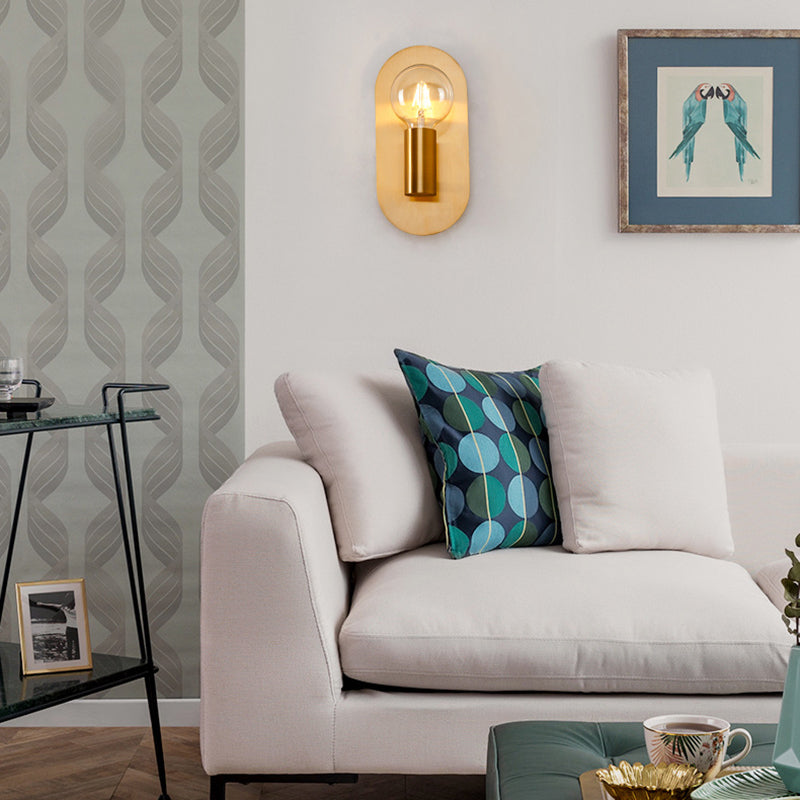 Lisslune | 1 Head Exposed Bulb Wall Mount Lamp with Oval Metal Back Plate Postmodern Wall Lighting in Gold