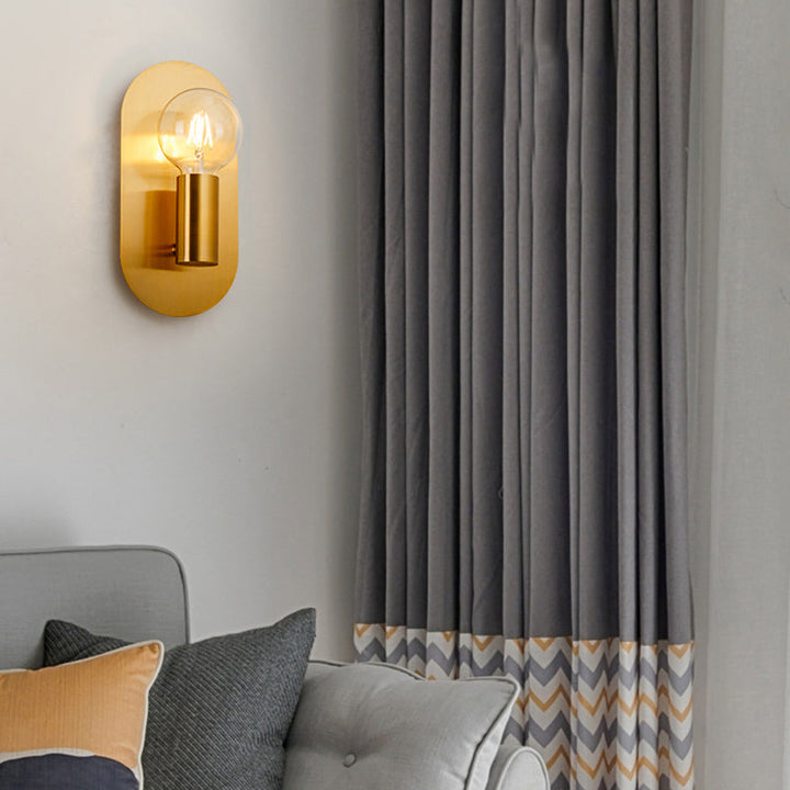 Lisslune | 1 Head Exposed Bulb Wall Mount Lamp with Oval Metal Back Plate Postmodern Wall Lighting in Gold