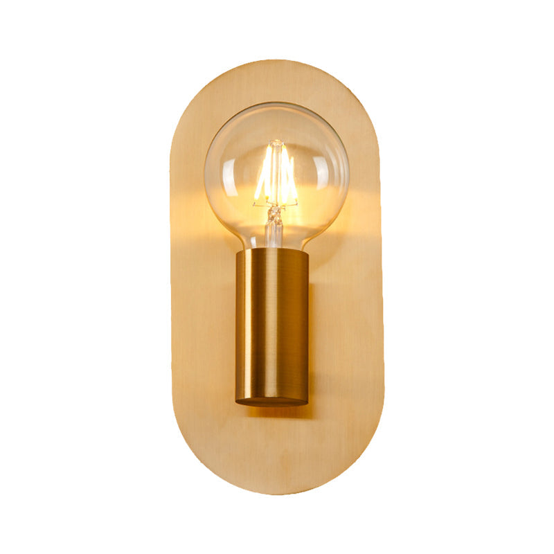 Lisslune | 1 Head Exposed Bulb Wall Mount Lamp with Oval Metal Back Plate Postmodern Wall Lighting in Gold