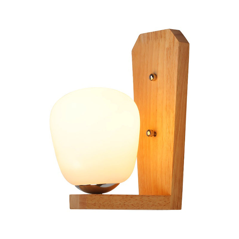 Lisslune | Milk Glass Mini Wall Mounted Lighting Nordic Style 1 Light Indoor Wall Light made of Wood for the Bedroom