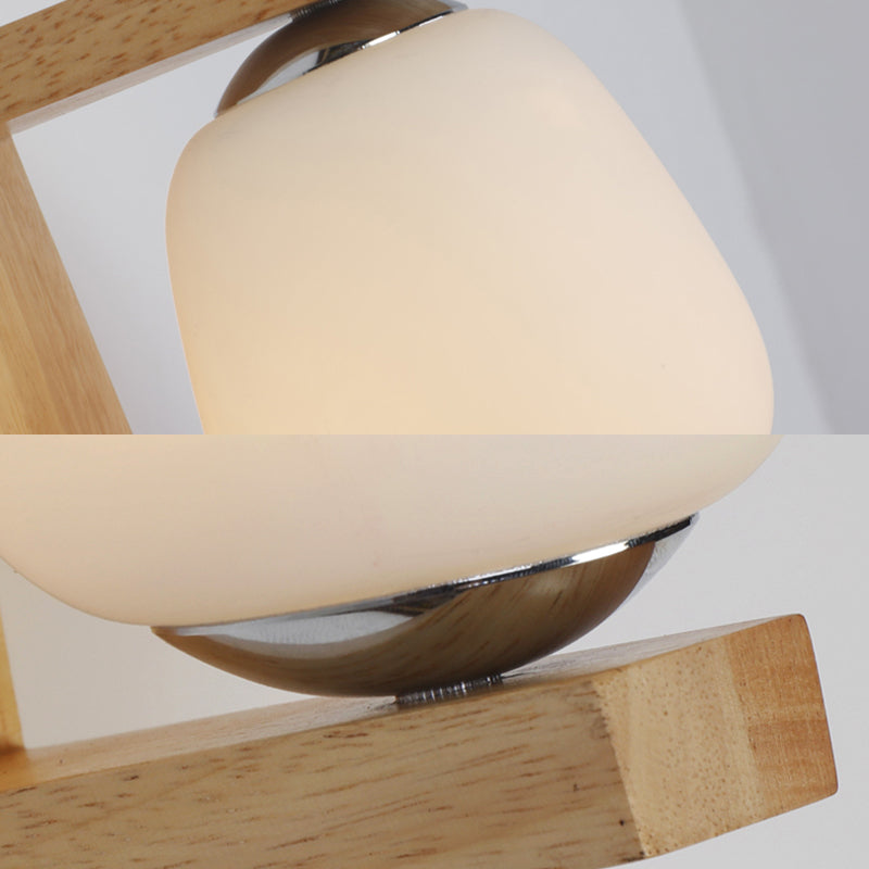 Lisslune | Milk Glass Mini Wall Mounted Lighting Nordic Style 1 Light Indoor Wall Light made of Wood for the Bedroom