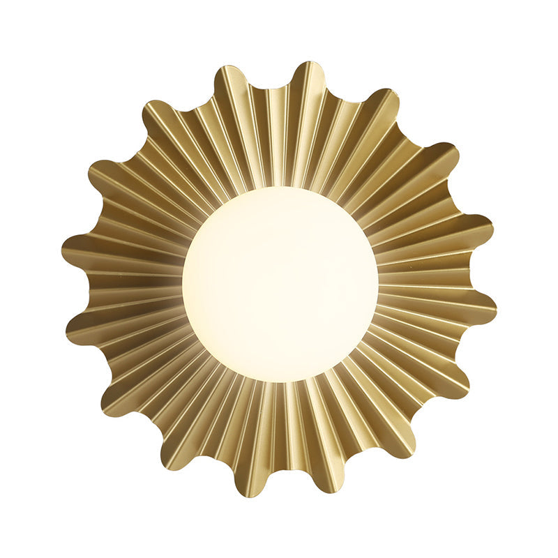Lisslune | White Glass Sphere Wall Lamp with Brass-Colored Wavy Back 1 Heads Modern Wall-Mounted Lamp