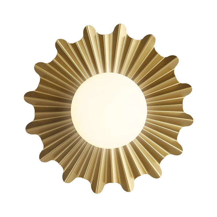 Lisslune | White Glass Sphere Wall Lamp with Brass-Colored Wavy Back 1 Heads Modern Wall-Mounted Lamp