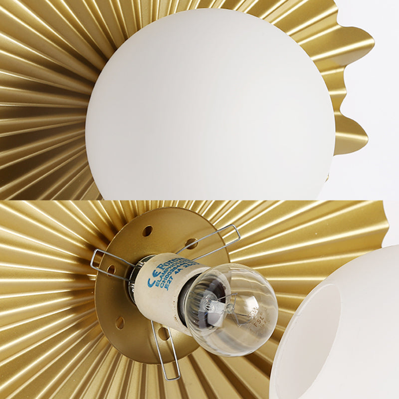 Lisslune | White Glass Sphere Wall Lamp with Brass-Colored Wavy Back 1 Heads Modern Wall-Mounted Lamp
