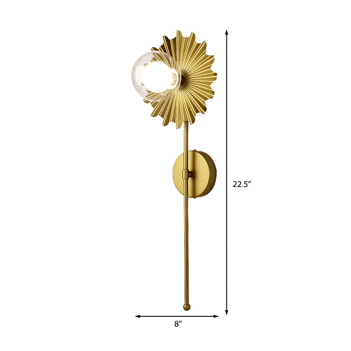 Lisslune | Brass Wall Light Torch 1 Light Metal and Clear Glass Mid-Century Modern Wall Light