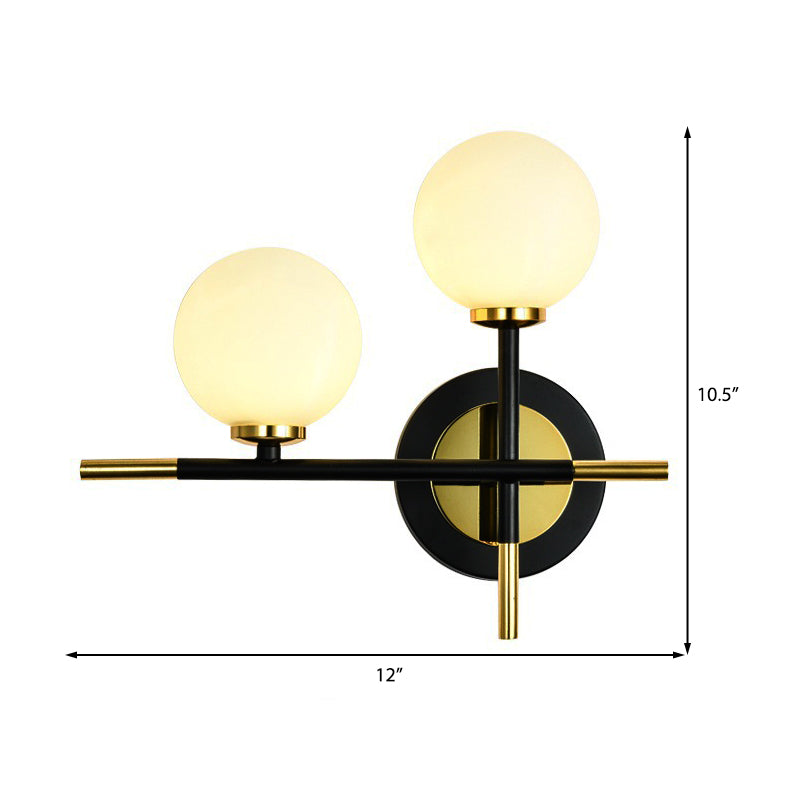 Lisslune | Milk glass orb wall light with cross design 2 lights modern black and brass wall light