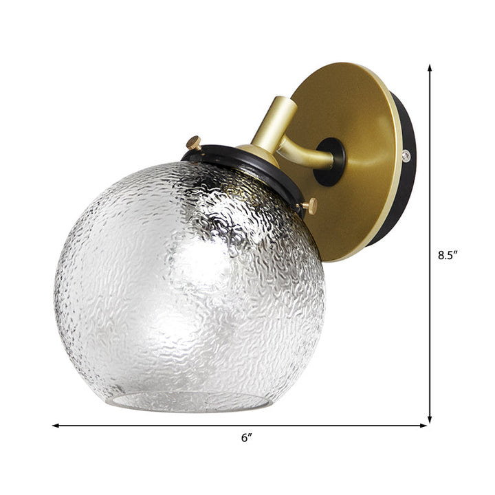 Lisslune | Clear Textured Glass Sphere Wall Lighting Modern Vintage Single Light Mini Wall Mount Light in Gold