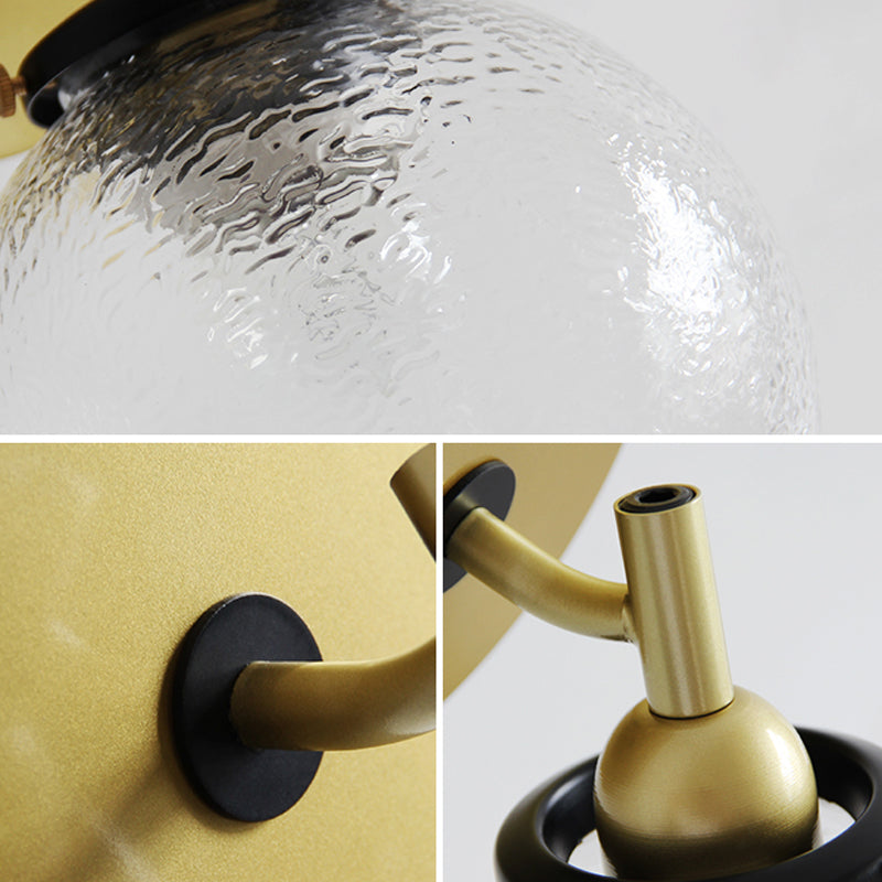 Lisslune | Clear Textured Glass Sphere Wall Lighting Modern Vintage Single Light Mini Wall Mount Light in Gold
