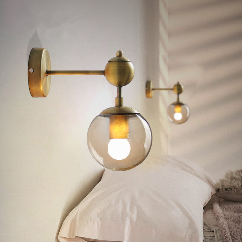 Lisslune | 1/2-Head Global Wall Mount Light with Amber Glass Shade Modernist Wall Lamp Lighting in Gold for Bedroom