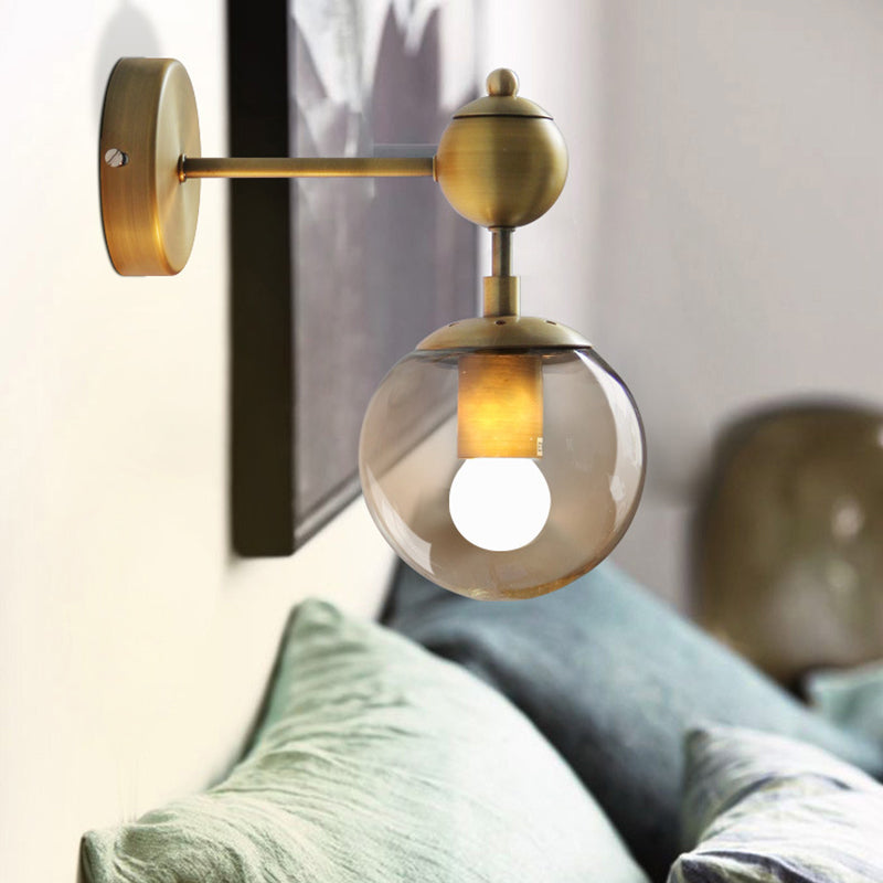 Lisslune | 1/2-Head Global Wall Mount Light with Amber Glass Shade Modernist Wall Lamp Lighting in Gold for Bedroom