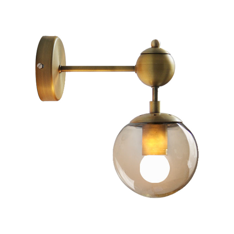 Lisslune | 1/2-Head Global Wall Mount Light with Amber Glass Shade Modernist Wall Lamp Lighting in Gold for Bedroom