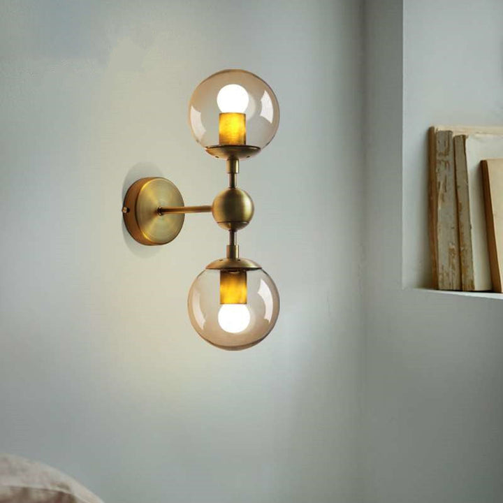Lisslune | 1/2-Head Global Wall Mount Light with Amber Glass Shade Modernist Wall Lamp Lighting in Gold for Bedroom