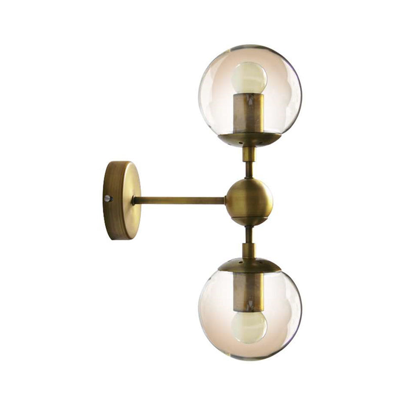 Lisslune | 1/2-Head Global Wall Mount Light with Amber Glass Shade Modernist Wall Lamp Lighting in Gold for Bedroom